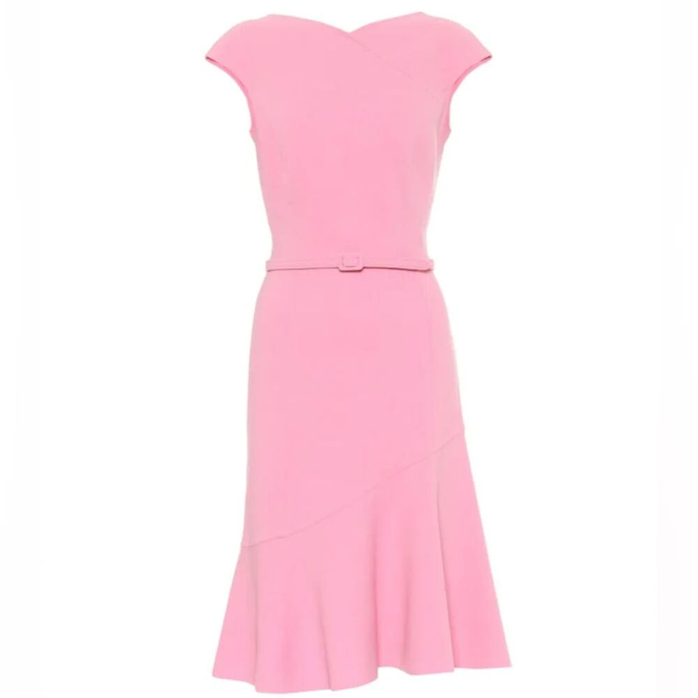 NWT. $2390 Oscar de la Renta cap-sleeve belted midi dress Sz 4-Missing belt.